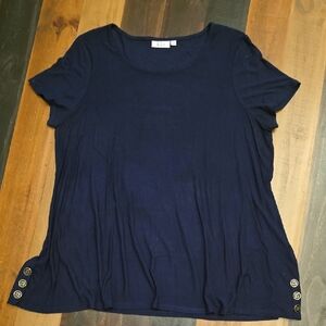 Kim Rogers Dark Blue Short Sleeve Top With Button Accents